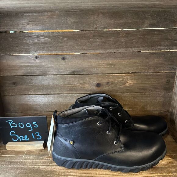 Mens Bogs‎ Black Leather Lace Waterproof Classic Casual Chukka Boots Size 13 NWT - Picture 1 of 6